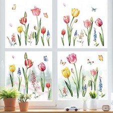 Summer Tulips Flower Double Sided Window Clings Garden Floral Butterfly