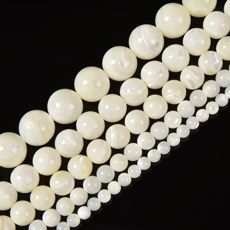 Iridescent White Mother of Pearl MOP Shell Smooth Round 3mm to 12mm 15.5'' Strd - Image 3 of 4