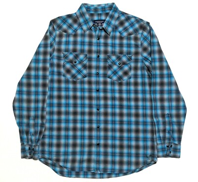 American Eagle Black Snap Western Shirt Mens LT Long Sleeve Plaid Rockabilly EUC