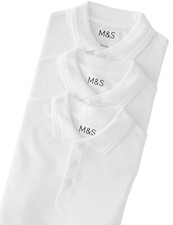 BOYS 3 PACK SCHOOL POLO T SHIRTS M&S WHITE COTTON KIDS 3-16 YEARS NEW