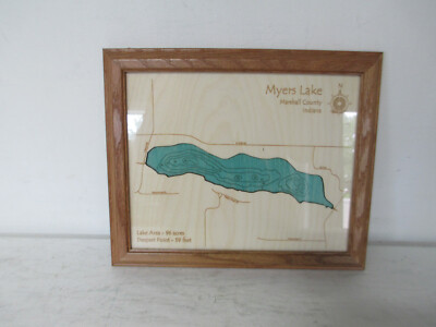 Meyers Lake, Plymouth, Indiana 3D Wood Carved Topographic Depth Chart / Map 8X10