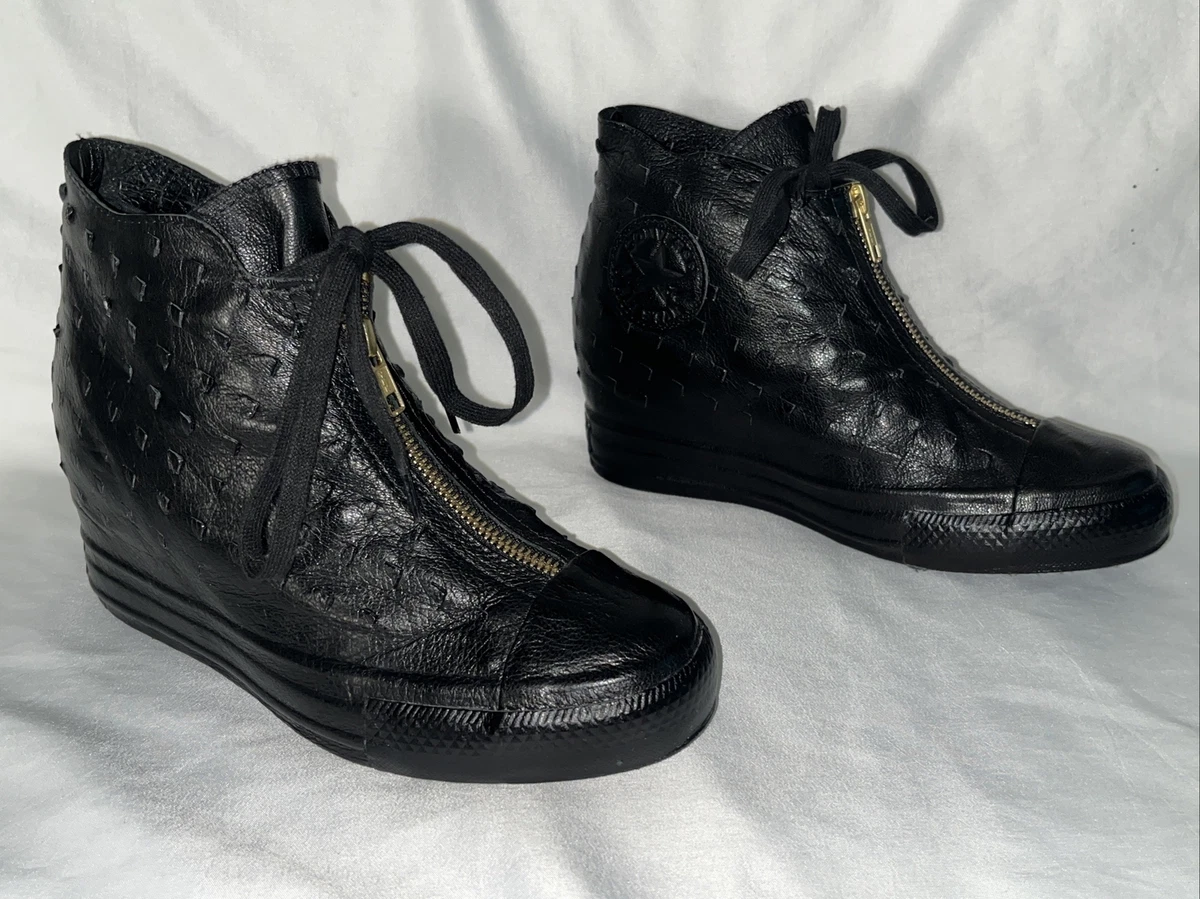 Converse Black perforated leather wedge zip lace sneaker US Size