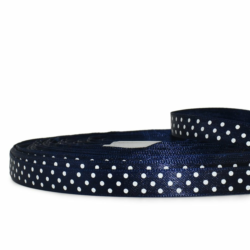 45 Yards Dark Blue White Polka Dot Satin Ribbon 3/8