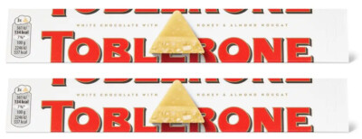 2 TOBLERONE WHITE Swiss Chocolate Bars with Honey & Almond Nougat 100g 3.5oz