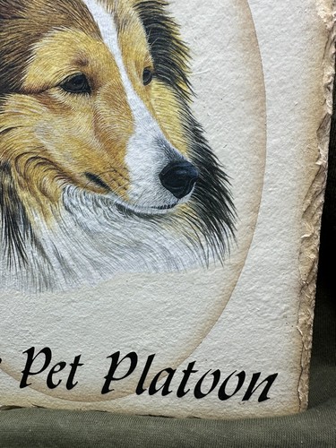 Handcrafted Slate Collie Dog W/ White Blaze Welcome Sign W/Leather Hanger - Picture 4 of 12