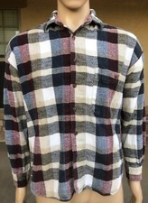 Vintage World Island Plaid Tartan L/S Polo Shirt USA Made Hipster Size Large