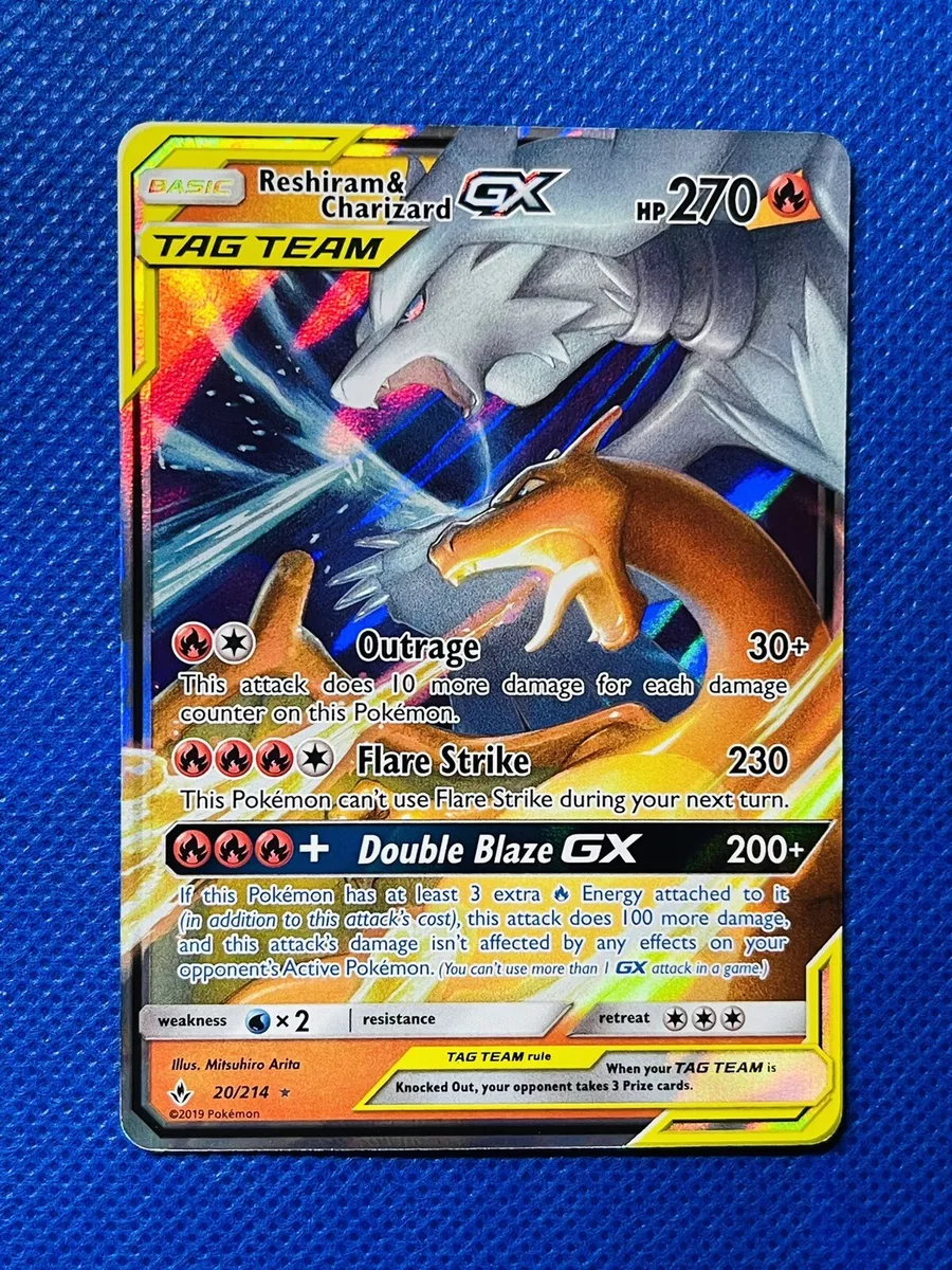 Reshiram & Charizard GX 20/214 Tag Team Pokemon Team Up Holo Foil