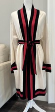 Cardigan in lana Marella Medicea nuovo con etichette $545 taglia XL bianco/rosso/nero