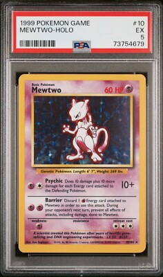 Pokémon TCG Mewtwo Base Set 10/102 Holo Unlimited Holo Rare PSA 5