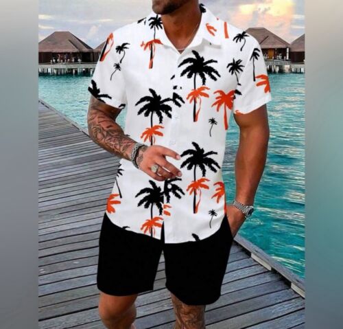 Outfit size Xl Men Hawaiian Shirt Shorts 2 Pieces Set New Tracksuit Button Down
