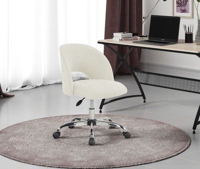 Fabric Upholstered Open Back Office Chair with Textured Boucle Fabric, Casters