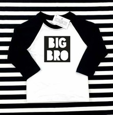 BIG BRO BROTHER ANNOUNCEMENT SHIRT, BIG BRO RAGLAN SHIRT BOYS, BLACK AND WHITE