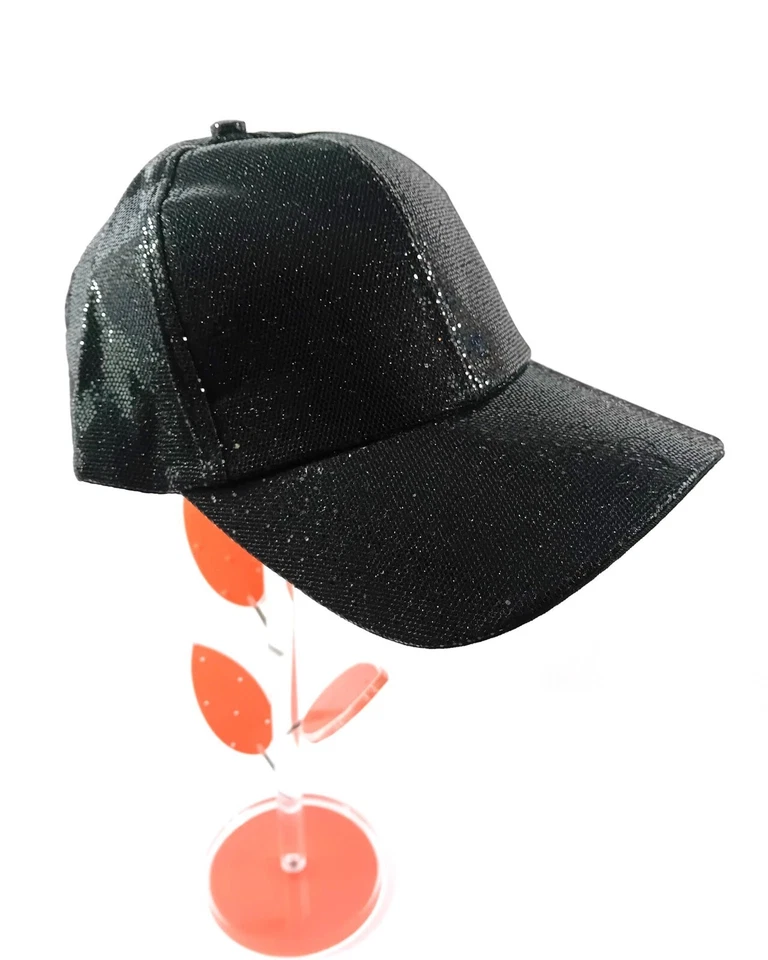 Berretto Da Baseball Cappello Hip-Hop Regolabile Glitter Paillettes Unisex Nero - Immagine 3 di 4