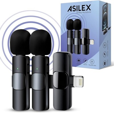 ASILEX Wireless Lavalier Microphone for iPhone, Dual Mini Microphone-B3