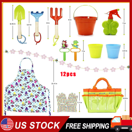 Kids Gardening Tools Set 12 PCS Toddler Gardening Outdoor Toys Gift for Age 3-8