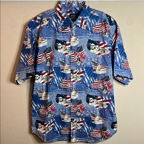 Cotton Trader Medium Red Blue Casual Button Down Shirt Patriotic Flair NWT - Picture 2 of 12