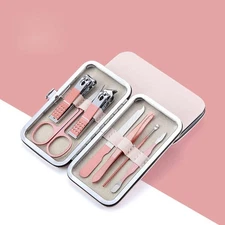 Manicure Pedicure 7 Pcs Set Stainless Steel Leather Suit Kits
