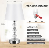 Set of 2 dimmable Touch Crystal Table Lamps With 2 USB Charge ports White Shades