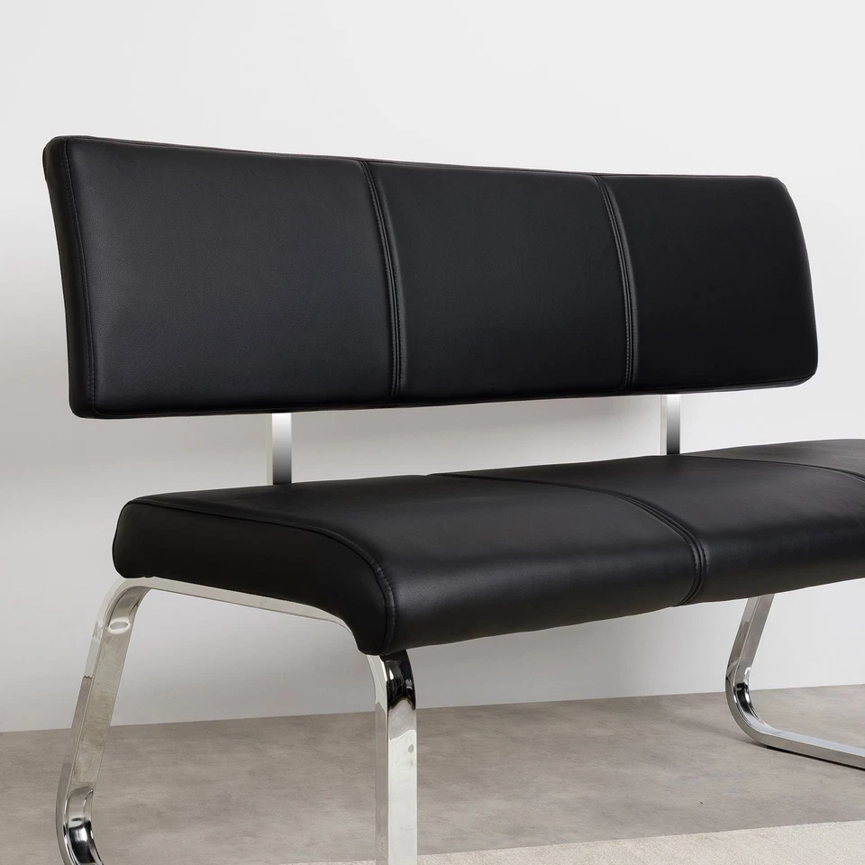 Esszimmerbank Polsterbank Sitzbank mit Rückenlehne Küchenbank Kunstleder schwarz - Bild 4 von 4