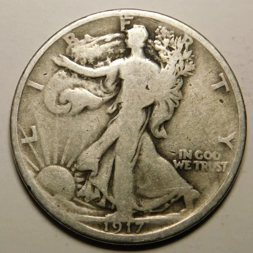 1917 P Walking Liberty Half Dollar 90% Silver VG-F   "As Pictured-Not Cleaned"