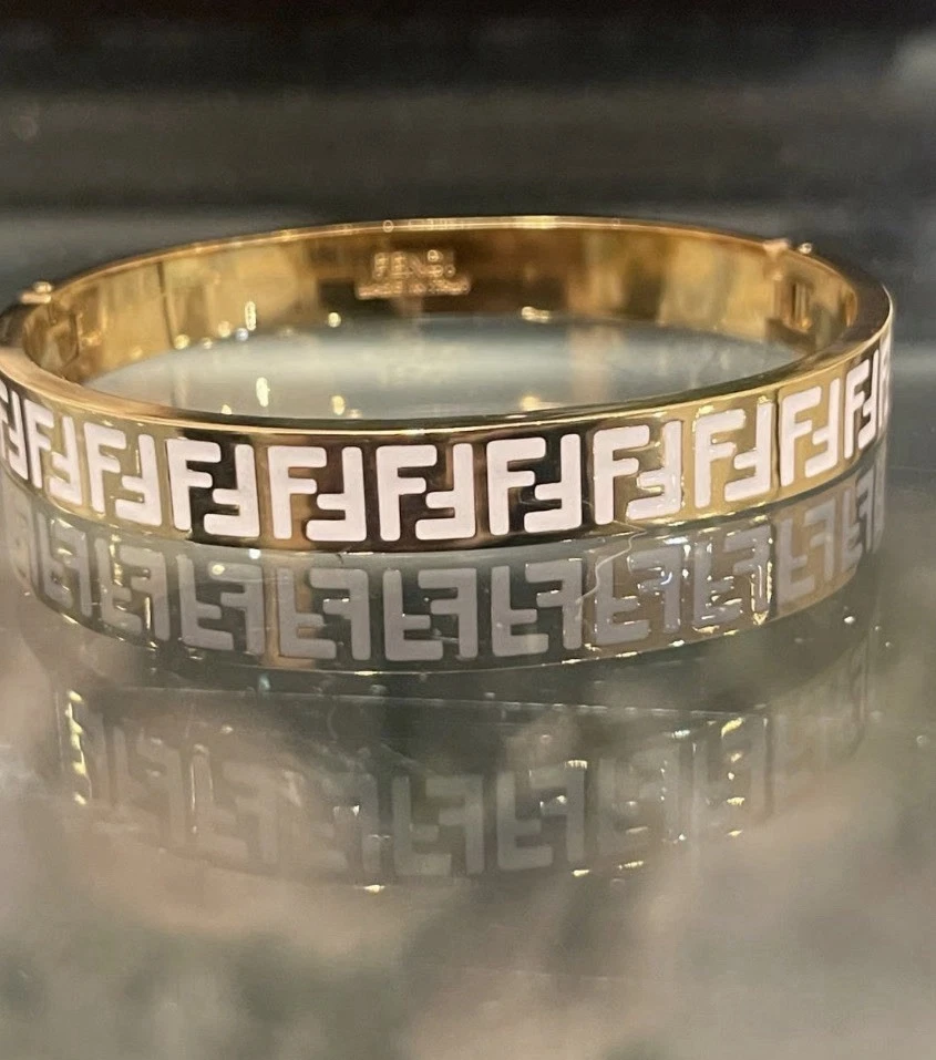 Fendi FF логотип золото белая эмаль браслет браслет сделано в Италии  - Изображение 2 из 4