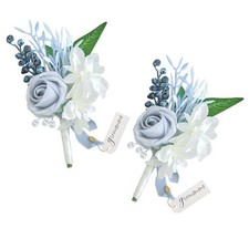 Dusty Blue Wedding Boutonniere Set for Men  Artificial Flowers for Ceremonies