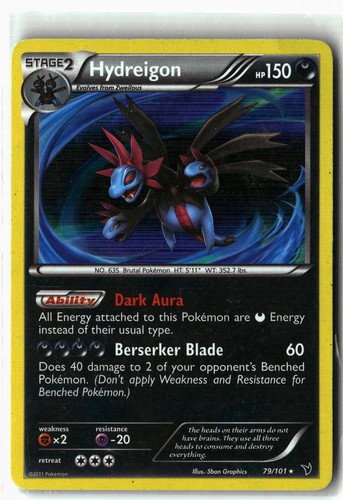 2011 Hydreigon ⭐️ 79/101 Holo Rare Noble Victories Pokemon MP/HP