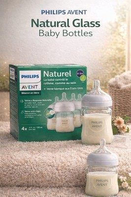 Philips AVENT Natural Glass Baby Bottles Set 4x 120ml Slow Flow Anti Colic 0m+