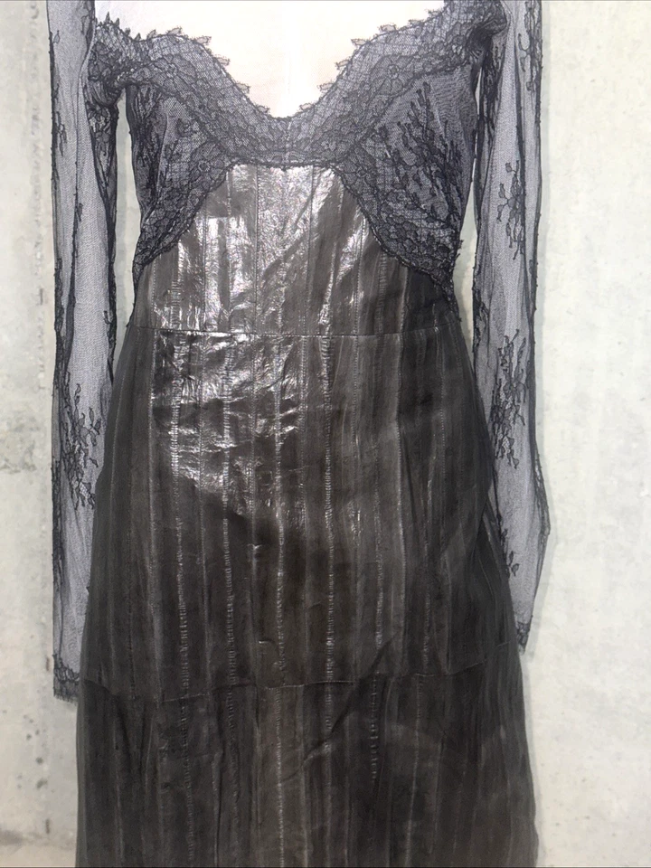 Nuevo Nuevo Nuevo Con Etiquetas Vestido Nina Ricci Pasarela Piel de Anguila Encaje Malla Ilusión EE. UU. 0 2 FR 34 Foto 4 de 4