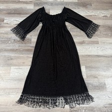 Vintage 90s Black Knit Maxi Dress Off Shoulder Lace Whimsigoth Goth Witchy Fall