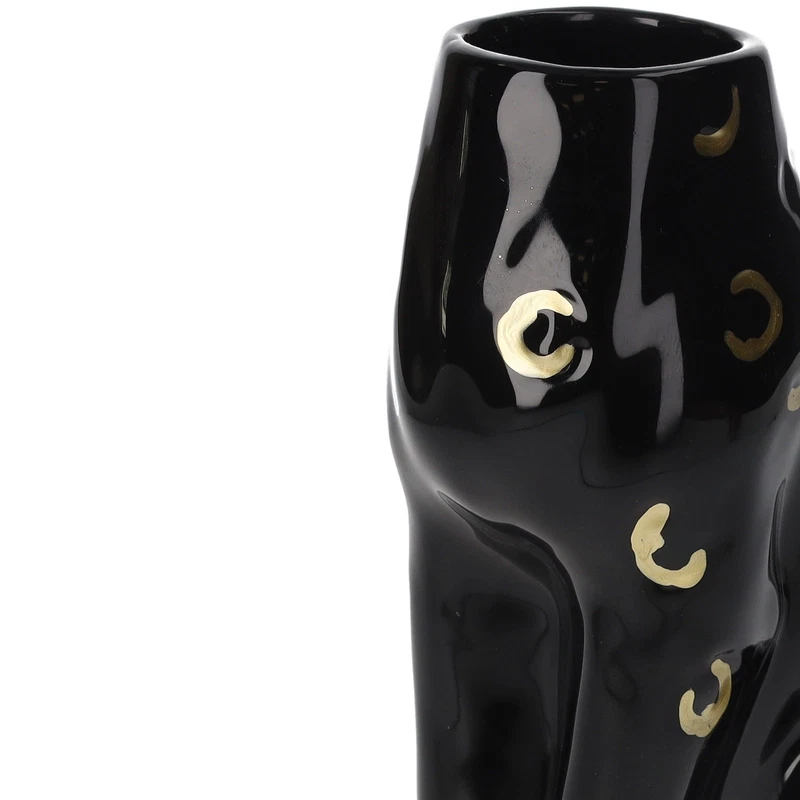 Vaso Pantera Ceramica Nero e Oro Decorativo Portafiori Animale Moderno H 20 cm, fotografia 7 di 9