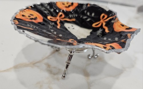 Handmade Black & Orange Ghost Print Decoupage Scallop Shell Trinket ...