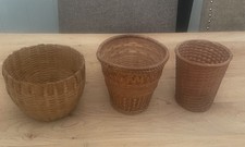 VINTAGE WICKER PLANT POT HOLDERS X3 VGC