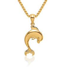 14K Solid Yellow Gold Dolphin Necklace