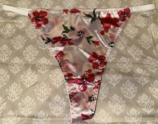 Vtg Styl Shiny Floral Satin V-String Thong Panties XL NEW