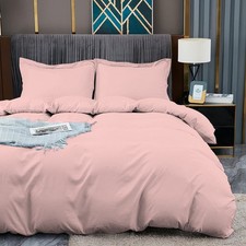 Plain Duvet Quilt Cover & Pillow Case 3 Pcs Bedding Set Single Double King Size