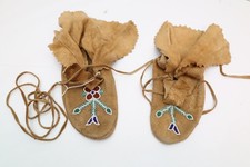 VINTAGE CREE Leather BEADED High top MOCCASINS Boots native American 9.25"