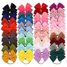 jollybows 40pcs Baby Girls Hair Bows Headband Nylon Hair Band Elastic Hair