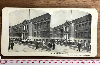 Vintage B&W Printed Sears Roebuck Chicago IL Stereoview #18 ON STREET AT NOON