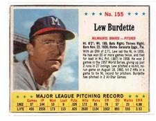 1963 Jell-O #155, Lew Burdette, Milwaukee Braves