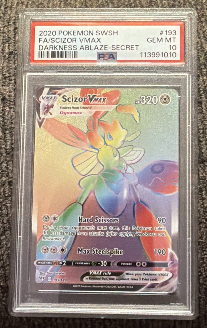 2020 Pokemon Darkness Ablaze Scizor VMAX Full Art Secret 193/189 PSA 10 Gem Mint