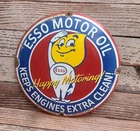 Vintage Esso Motor Oil Porcelain Metal Gas Pump Plate Sign - Happy Motoring