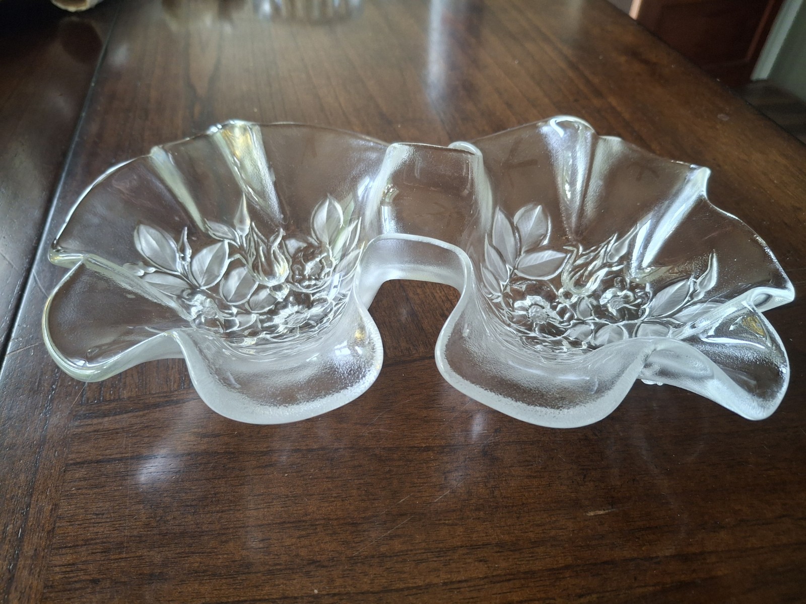 Vintage Mikasa Crystal Frosted Double DogWood Rosella Candy Dish Spring Easter