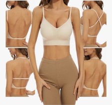 Low Back Bra Wireless Padded Comfort Halter Backless Multiway Straps Large