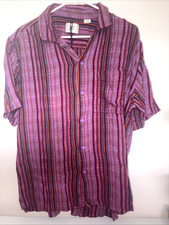 bdg urban outfitters Women's M Button Up Shirt Tunic Striped S/S Purple Teal