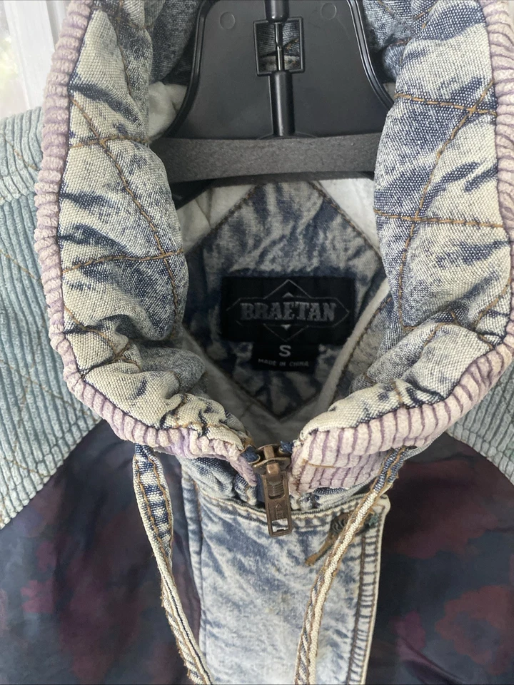 Chaqueta Braetan Vintage Años 80 Denim/Pana Lavado Ácido Estampado Floral Pequeña Foto 4 de 4