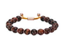 10.5mm Red Tiger's Eye Bead Bolo Bracelet in Sterling Silver with Rose Rhodium