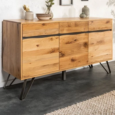 Massivholz Sideboard LIVING EDGE - 160cm - natur - Wildeiche Metall - Schublade - Bild 1 von 4