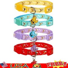 Adjustable Cat Collar W/ Moon Star Pendant Breakaway Safety Buckle Cotton Design