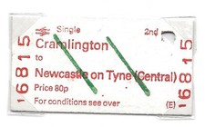 1985 Cramlington - Newcastle on Tyne Central 2nd Single Railway Ticket BR BRB(E)